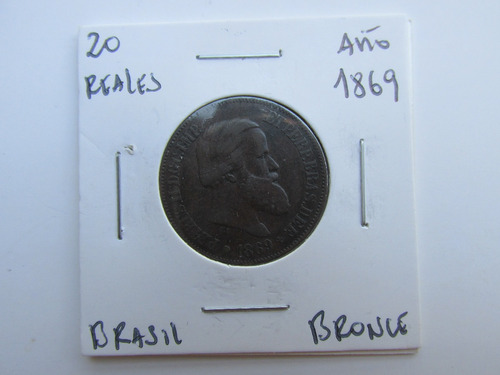 Antigua Moneda Imperio Brasil 20 Reales Bronce Año 1869