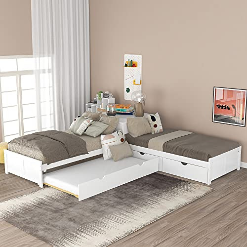 Cama Plataforma L Con Escritorio Y Cajones, Twin, Bl