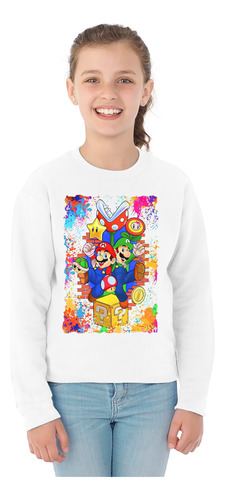 Polera Manga Larga Super Mario Niños Algodón Pelicula C-645