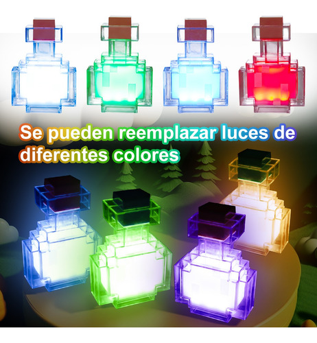 Botella Decorativa Minecraft Con Luz Nocturna Led Decolorada Multicolor Multicolor