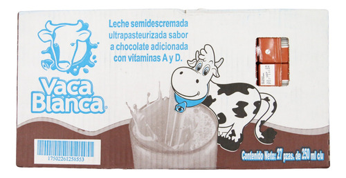 Leche Sabor Chocolate Vaca Blanca 250 Ml, Caja Con 27 Pzas
