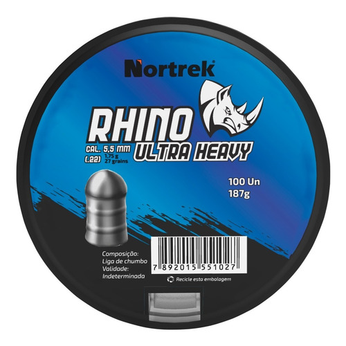 Chumbinho Nortrek Rhino 5,5 Mm C/100 Un Pesado Jumbo Pcp