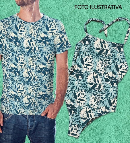 Kit Casal Ou Filho(a) 1 Body + 1 Camiseta Floral Azul