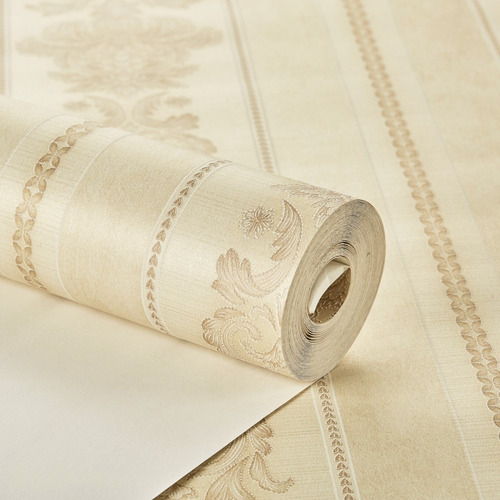 Imagem 3 de 4 de Papel De Parede Listrado Azul Claro Arabesco Dourado Glitter