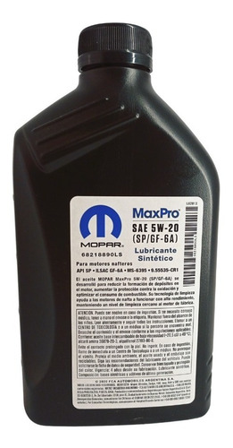 Imagen 2 de 6 de Aceite De Motor Mopar Maxpro 5w20 Sintetico Nafta 1 L