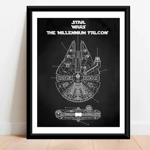 Cuadro Patente Millenium Falcon Star Wars Marco Negro Poliuretano Poster  Laminado Mate Decorativo Materiales De Calidad