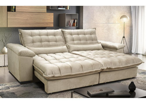 Sofá Retrátil e Reclinável 2,32m com Molas Ensacadas Cama inBox Aconchego Tecido Suede Bege