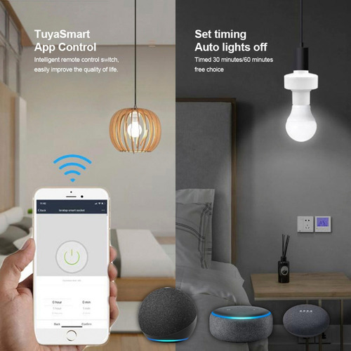 Imagen 2 de 9 de Soquete E27 Wifi Inteligente, 220v-200w Alexa Y Google Home