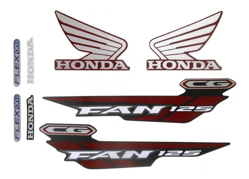 Kit Adesivo Jogo Faixas Honda Fan 125 2015 Es Esd Vermelha