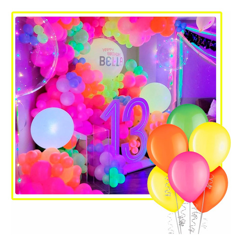 Globos Latex Fluorente Neón 9 Pulgadas 100 Unidades