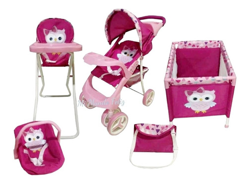 Set De Juego Muñecas Para Niñas 5 Piezas Coche Silla Cuna Mo