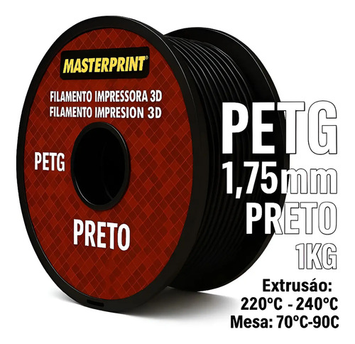 Filamento Masterprint, PETG Preto, 1.75mm
