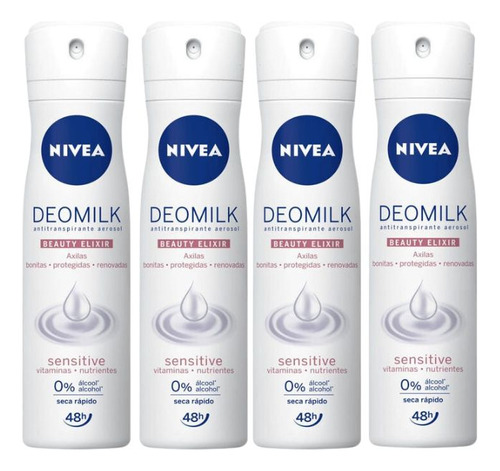 Desodorante Aero Nivea 150ml Fem Milk Sensitive - Kit C/ 4un