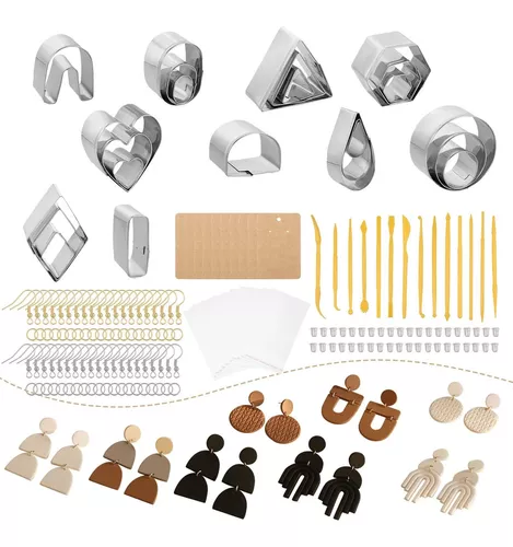 Allazone Kit de 268 piezas de arcilla polimérica para hacer aretes, 24  moldes de arcilla polimérica para aretes, arcilla de 24 colores con rodillo  de