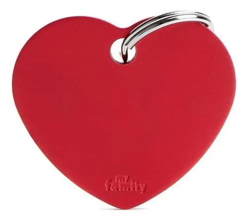 Placa de Identificação para Pet My Family Coração Vermelho, com Gravação