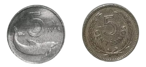 5 Liras 1954 + 5 Centésimos Uruguay 1953