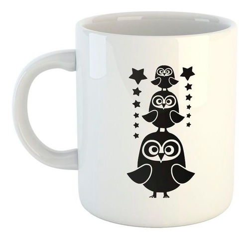 Taza De Ceramica Buhos En Familia Estrellas