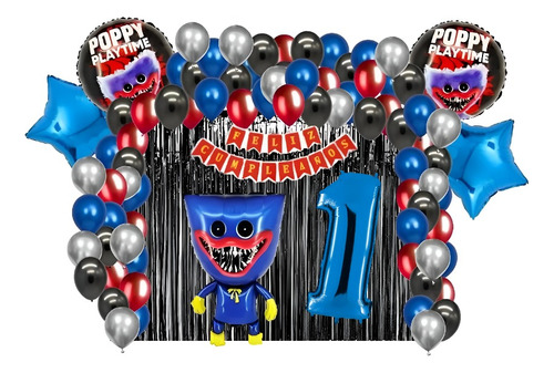 Combo Arco Globos Poppy Playtime Huggy Azul Metalizados Deco