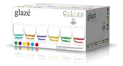 Vasos De Vidrio Con Fondo De Colores Juego 6 Pzs 260ml C/u Color Varios