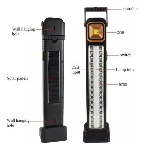 Lámpara Emergencia Recargable Led Solar Usb