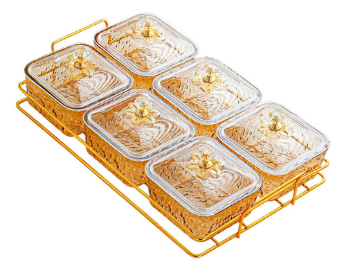 Recipiente Para Servir Nozes, 6 Grades Douradas