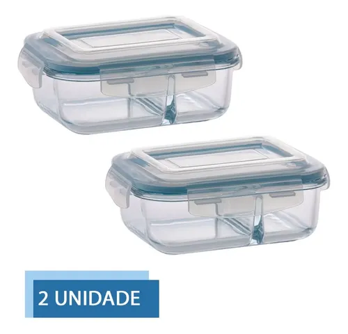 Potes Herméticos Vidro 1040ml com Divisória Quality House 2 Unida...