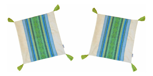 3 Fundas Decorativas / 1 Pie De Cama King Size - Artesanal Rombos / Celeste Verde Limón