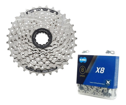 Cassete Shimano Hg41 11-32 + Corrente Kmc X8 Silver Prata 8v