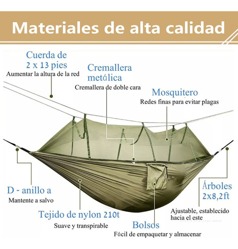 Hamaca de Camping Yuhuangcheng Dcm2487 Portátil con Red Hamaca Camping con Mosquitera Fabricada de Tela Nailon con Correas para Arboles Excelente para Acampar Al Aire Libre en Jardines Y Viajes
