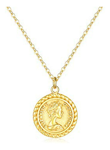 - Collar Con Colgante De Moneda De Oro Tallado Para Mujeres,