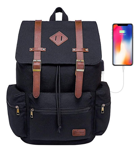 Mochila Vintage Para Computadora Con Puerto Usb De 15.6 PuLG