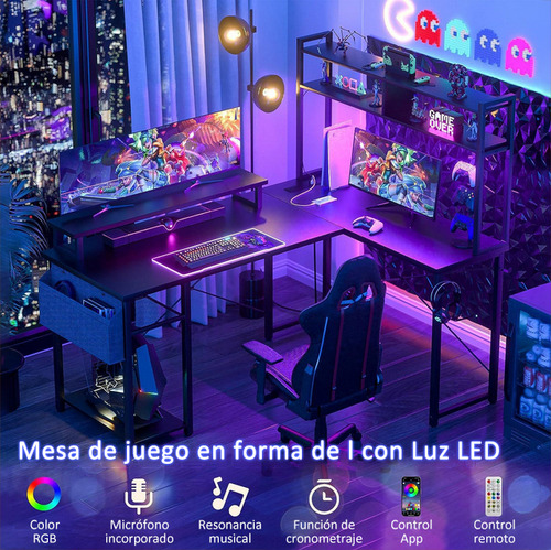 Plegable Escritorio Con Luces Led Y Enchufes En L Para Juego