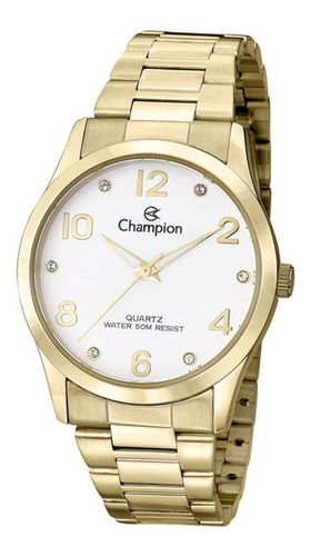 Relógio Champion Feminino Dourado Com Pedras Cn28991w Kit Cor do fundo Branco