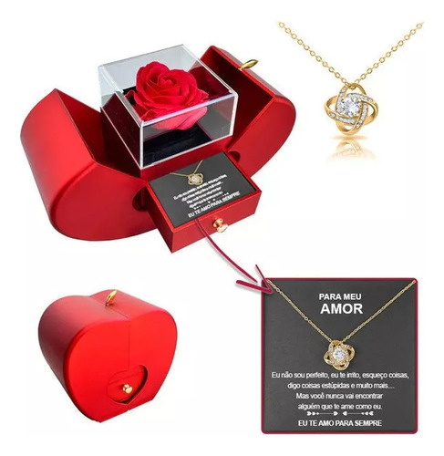 Collar Con Texto «i Love You Real Rose» En Caja De Regalo De