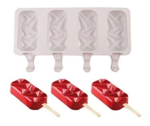 Molde Helado Silicona Diamantado Paleta X4 + 50 Palitos