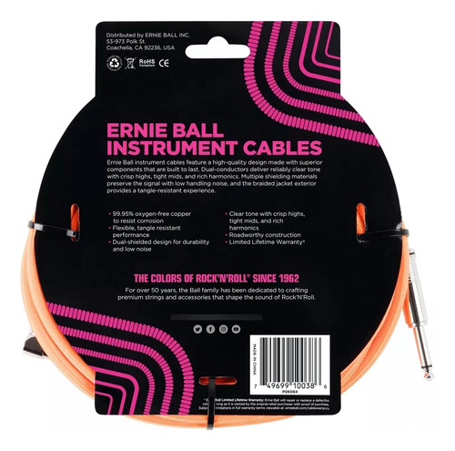 Cable Plug Plug L 5.5 Metros Naranja Neon Ernie Ball P06084