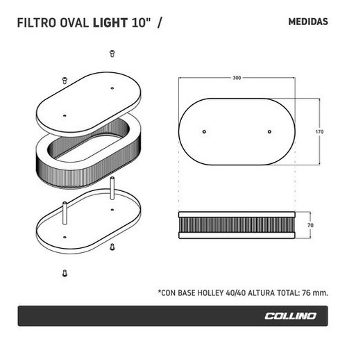 Imagen 4 de 6 de Filtro De Aire Collino Oval Weber Holley Dino Solex