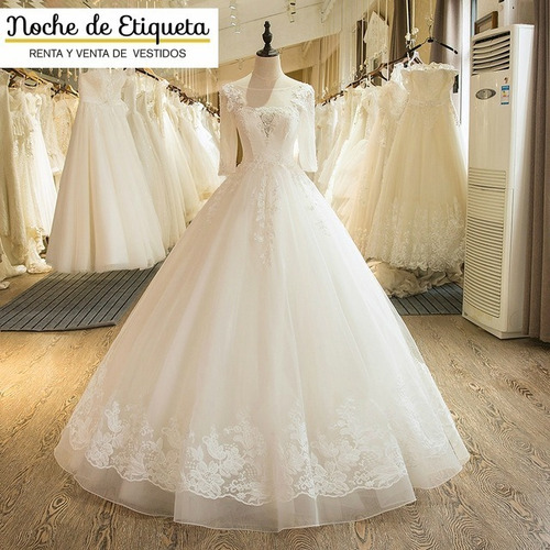 Imagen 1 de 4 de Vestido De Novia Nuevo Corte A Manga 3/4 Encaje Bordado