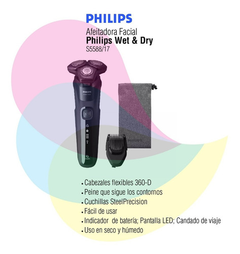 Imagen 2 de 8 de Afeitadora Philips Facial Series 5000 S5588 Negro Profundo