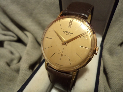 Esplendido Reloj Framont Antiguo 1954 Oro Plaque 18k Joya!! Marrón Oscuro Dorado Dorado (Usado)