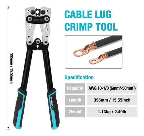 Duratech Batería Cable Lug Crimping Herramienta Con...