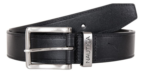 Nautica Hombre Firma Grabado Keeper Cuero Jean Belt, Negro, 