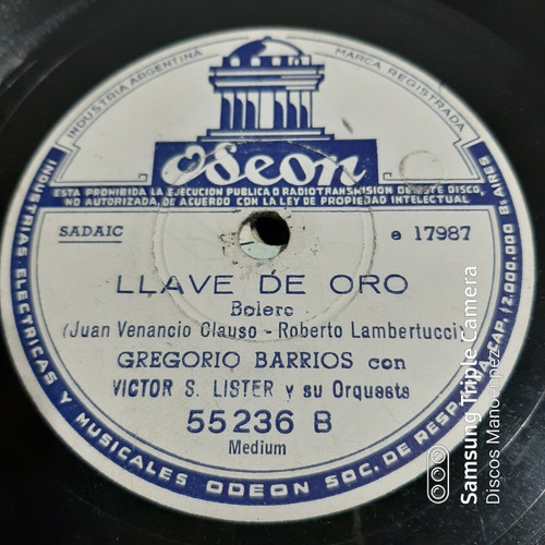 Pasta Gregorio Barrios - Victor Lister Orq Odeon C155
