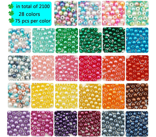 2100 Pcs 6mm Pearl Beads For Jewelry Making, 28 Colors ...