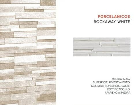 Arg Porcelanico Rockaway White/ Cream/ 17*52  Tipo Piedra