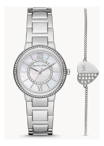 Set Michael Kors Reloj Mujer Mk1033 Silver Pulsera Plateada