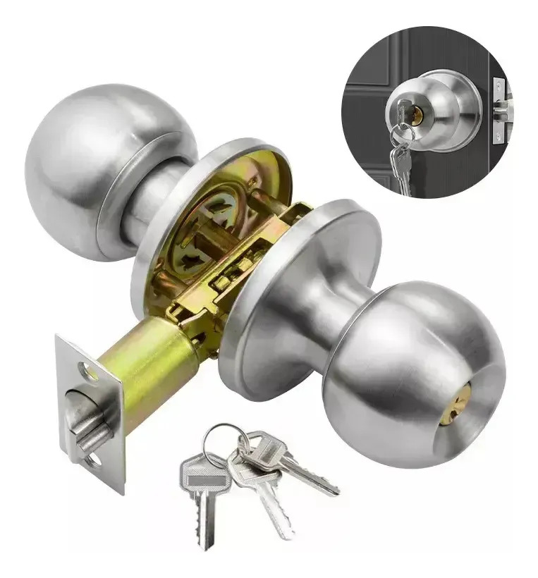 Cerradura Chapa De Perilla Acero Inoxidable Puerta Recámara Plateado
