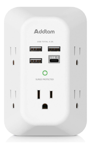 Cargador De Pared Usb Con 5 Tomas Y 4 Puertos De Carga