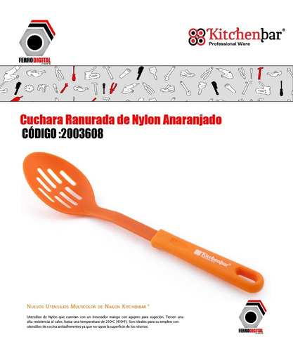 Imagen 2 de 4 de Cuchara Ranurada De Nylon Anaranjado