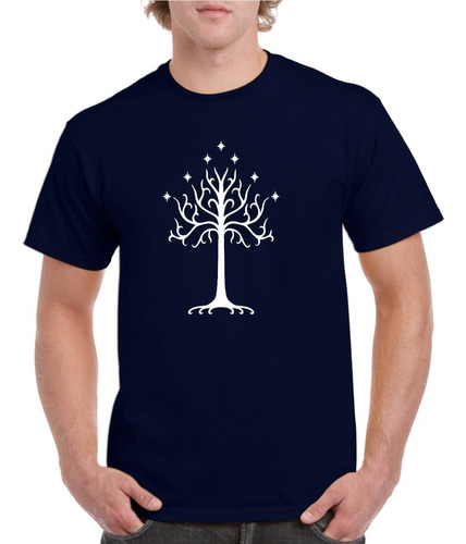 Polera Hombre Estampado Árbol Blanco De Gondor.